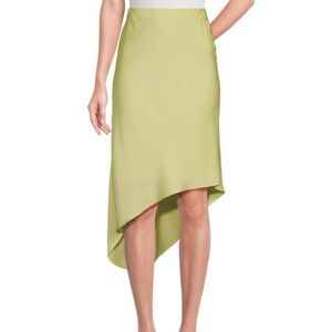 NWOT | Theory Asymmetric Knee Silk Skirt | Key Lime | Size XP